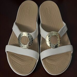 CROCS Women's Cream Sandals with Gold Accent